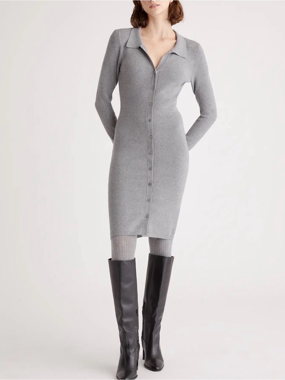 Quince•Eco-Knit Button-Up Sweater Dress•Size S